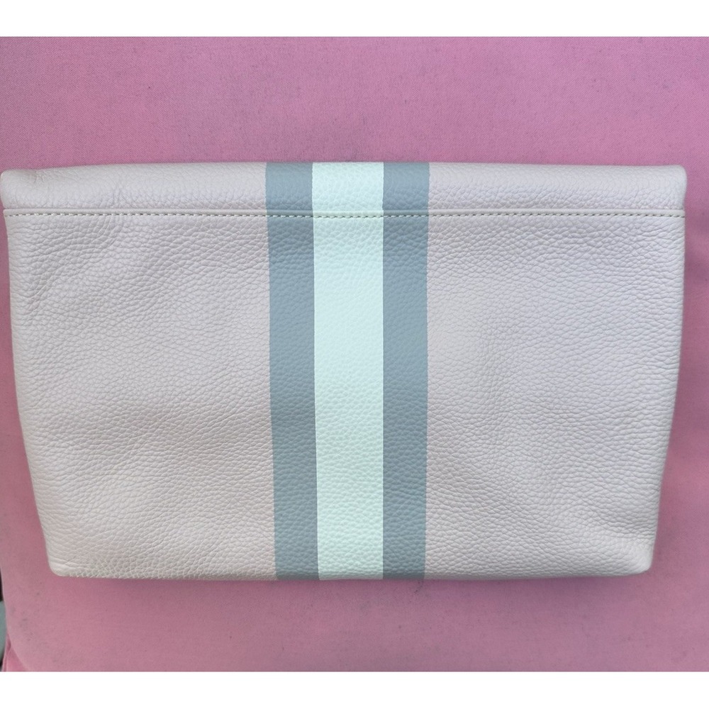 J.McLaughlin Sienna Clutch Pink Leather Stripe Bag Bamboo Zip New Without Tags - Picture 4 of 6